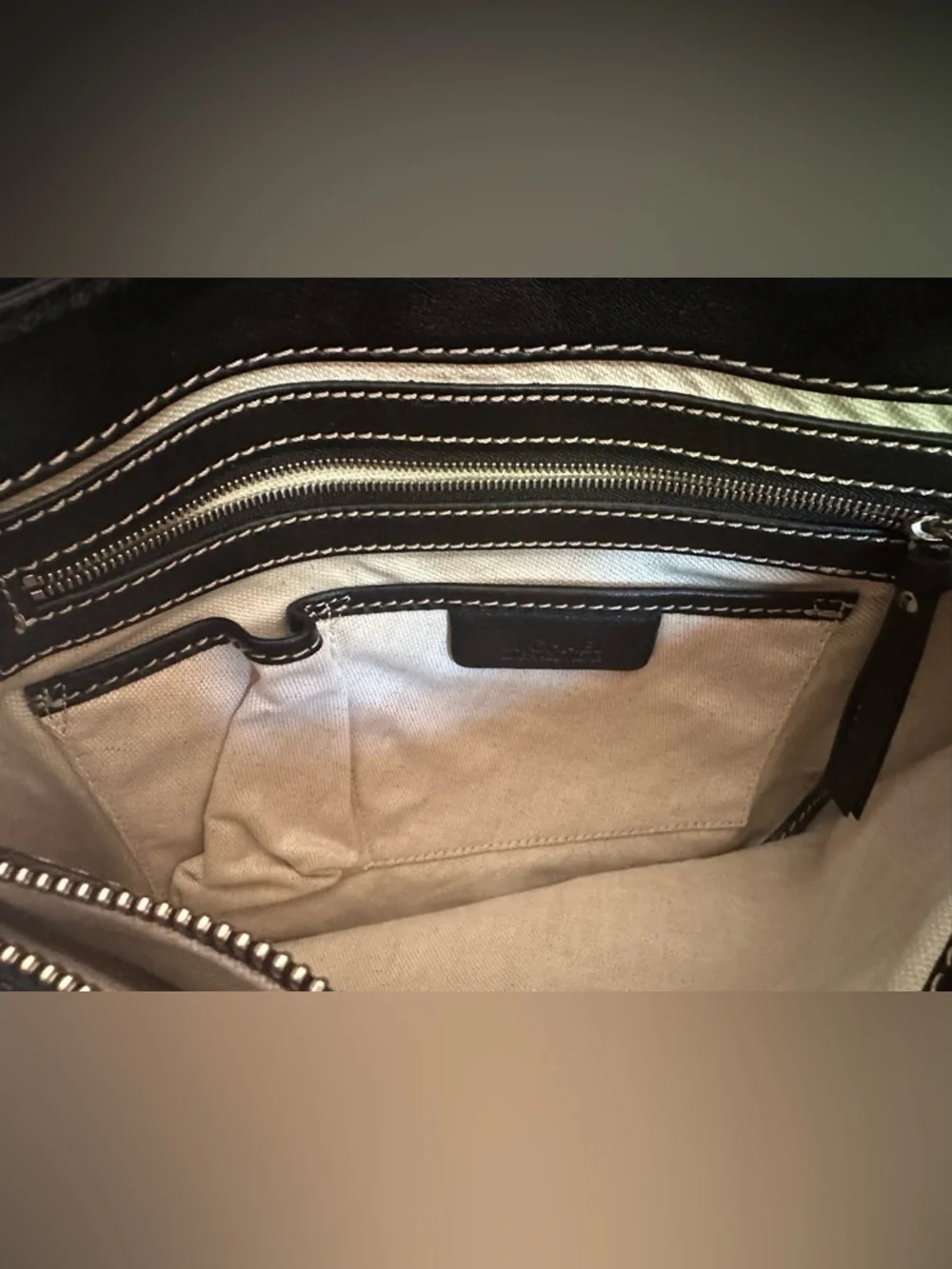 Michael Kors black soft calf leather Hudson satchel with white stitching